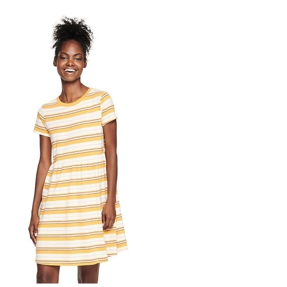 NEW SO Simple Empire Tee Dress in Yellow Stripe - Picture 1 of 2